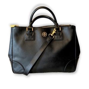 Tory Burch Black Saffiano Leather Robinson Dbl Zip Satchel